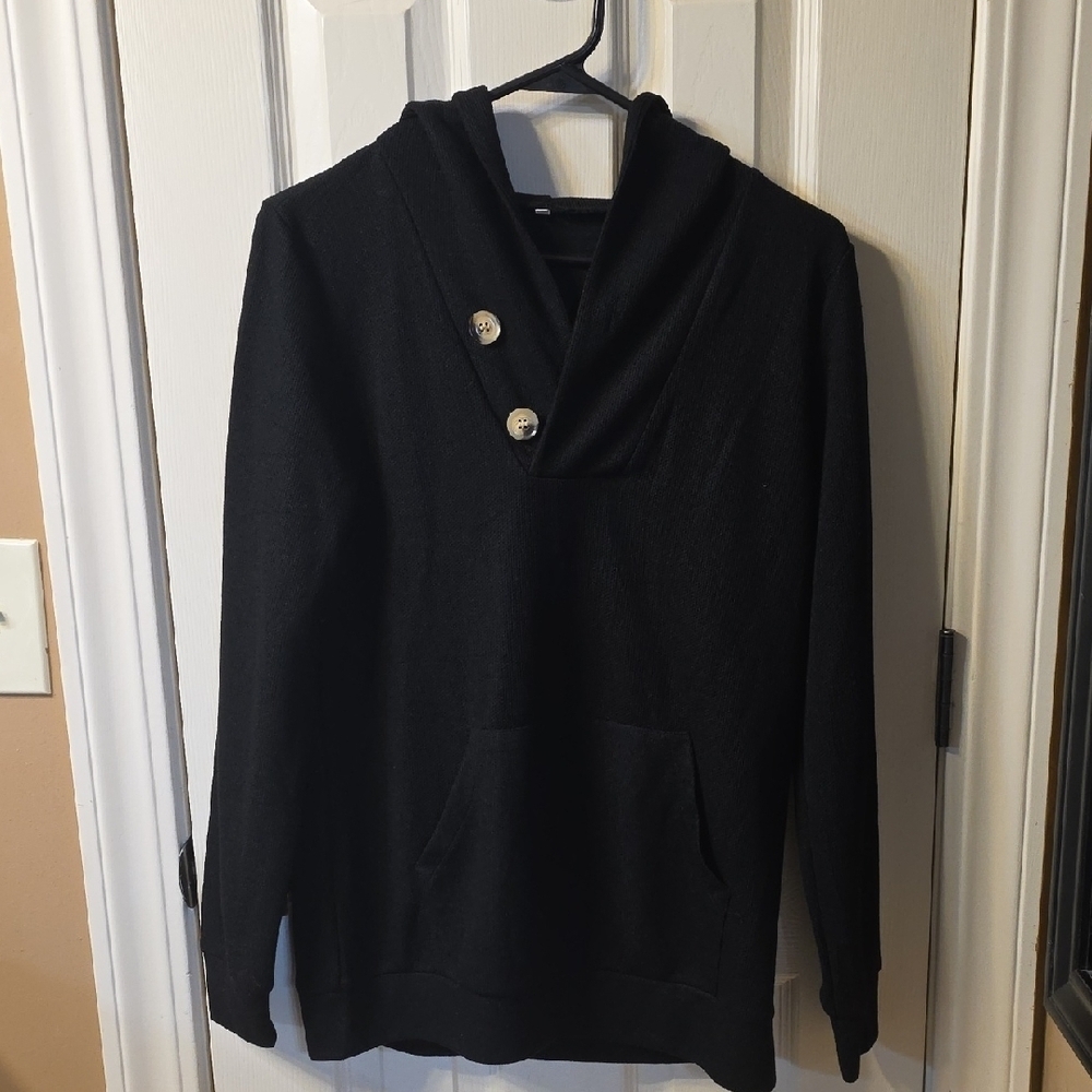 Black Button-Accent Hoodie